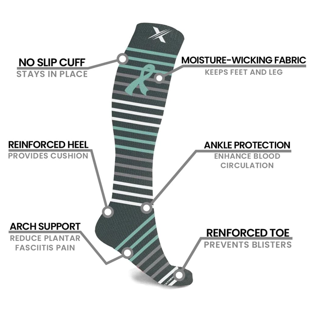 Extreme Fit - OVARIAN CANCER AWARENESS - NO ONE FIGHTS ALONE COMPRESSION SOCKS (3-PAIRS) - KNEE-LENGTH
