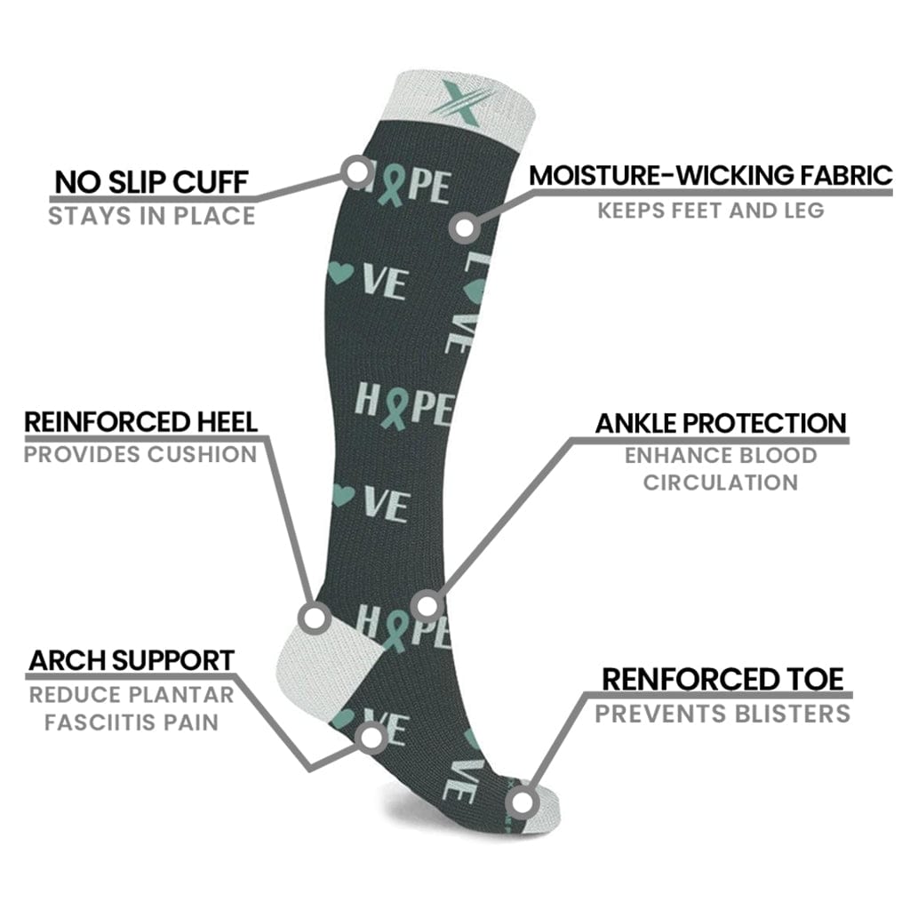 Extreme Fit - OVARIAN CANCER AWARENESS - LOVE & HOPE COMPRESSION SOCKS (3-PAIRS) - KNEE-LENGTH