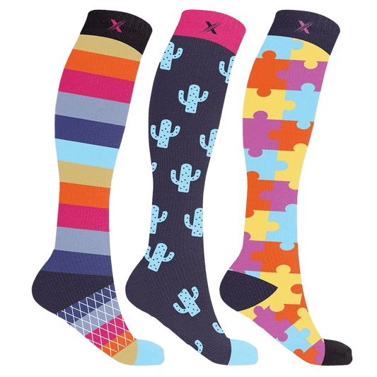 Extreme Fit - CACTUS PUZZLES COMPRESSION SOCKS (3-PAIRS) - KNEE-LENGTH