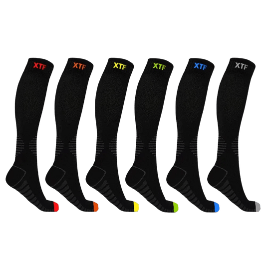 Extreme Fit - COLORED TOES COMPRESSION SOCKS (6-PAIRS) - KNEE-LENGTH