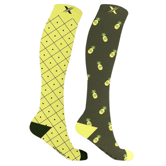 Extreme Fit - MISMATCHED: PINEAPPLE SQUAD COMPRESSION SOCKS - KNEE-LENGTH
