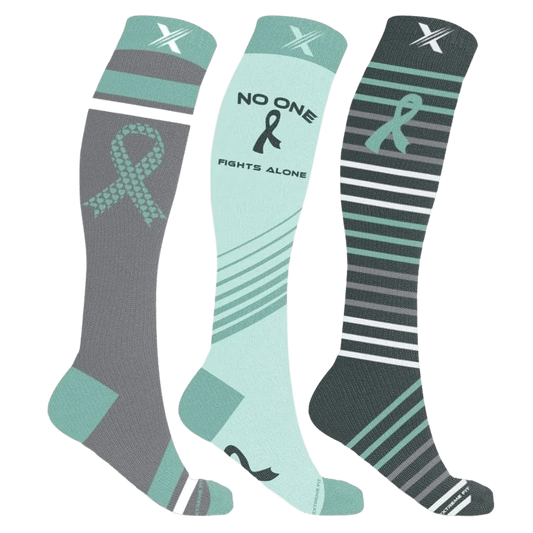 OVARIAN CANCER AWARENESS - NO ONE FIGHTS ALONE COMPRESSION SOCKS (3-PAIRS)
