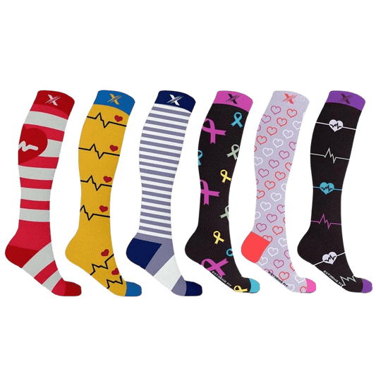 Extreme Fit - MEDICAL PRINTS COMPRESSION SOCKS (6-PAIRS) - KNEE-LENGTH