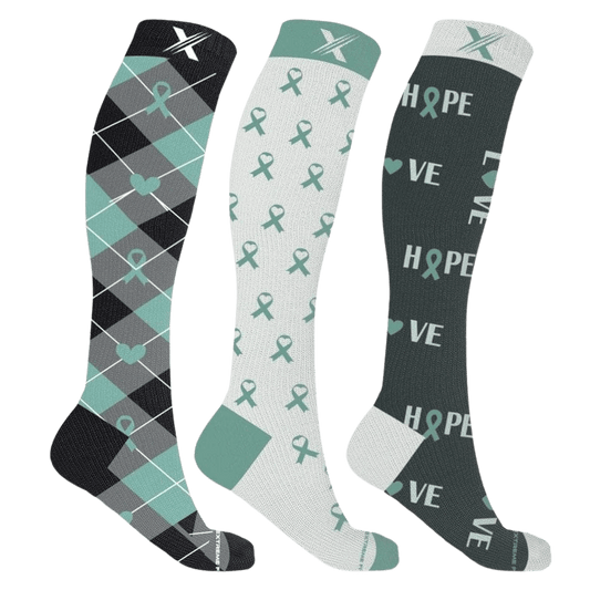 OVARIAN CANCER AWARENESS - LOVE & HOPE COMPRESSION SOCKS (3-PAIRS)