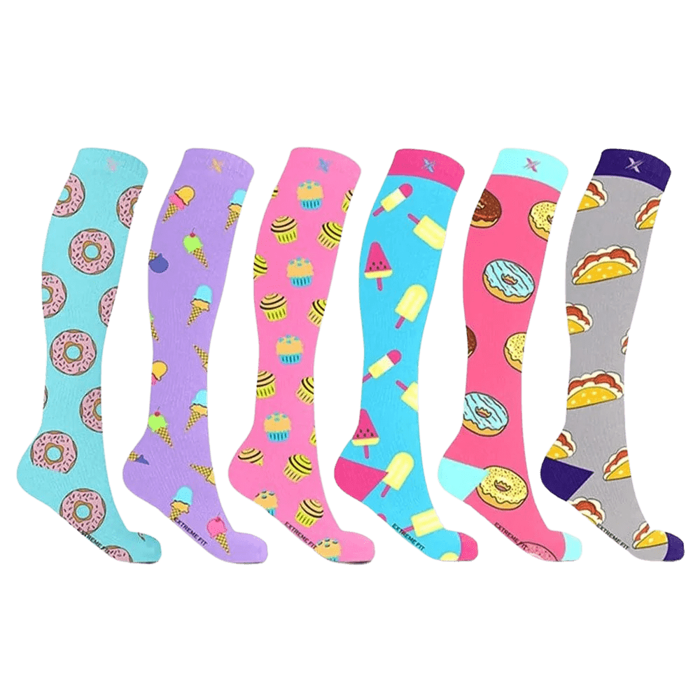 Extreme Fit - Novelty Knee-High Printed Compression Socks (6-Pairs) - KNEE-LENGTH