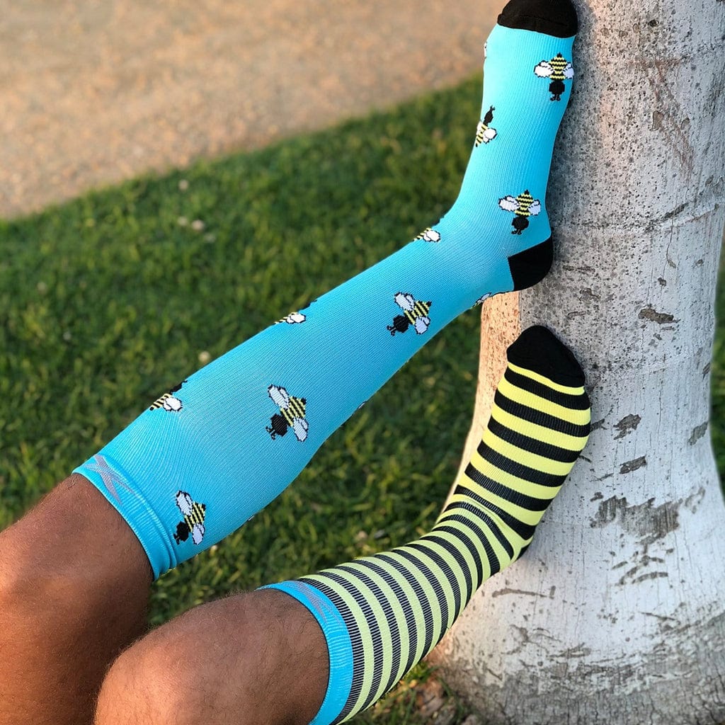 Extreme Fit - MISMATCHED: BEES IN THE TRAP COMPRESSION SOCKS - KNEE-LENGTH