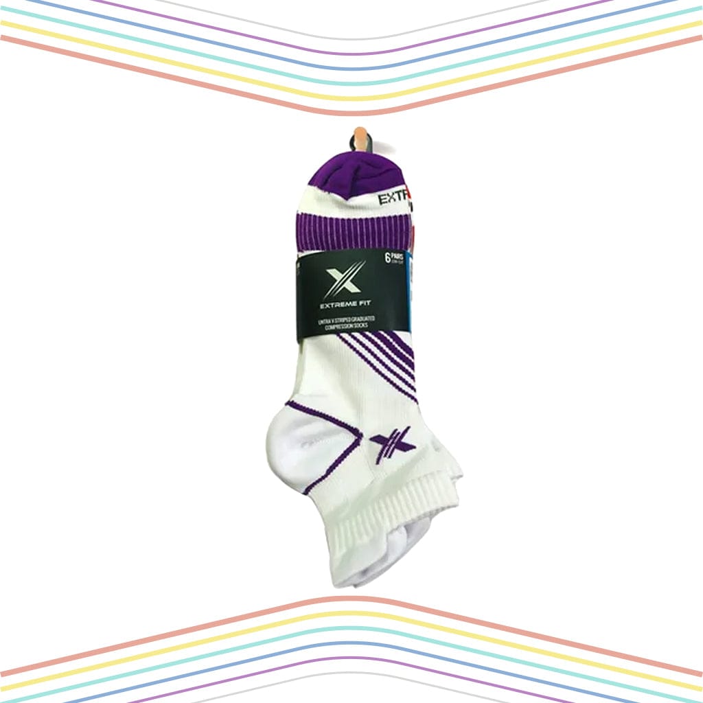 Extreme Fit - WHITE EDITION ULTRA V-STRIPED COMPRESSION SOCKS - LOW-CUT (6-PAIRS) - ANKLE-LENGTH