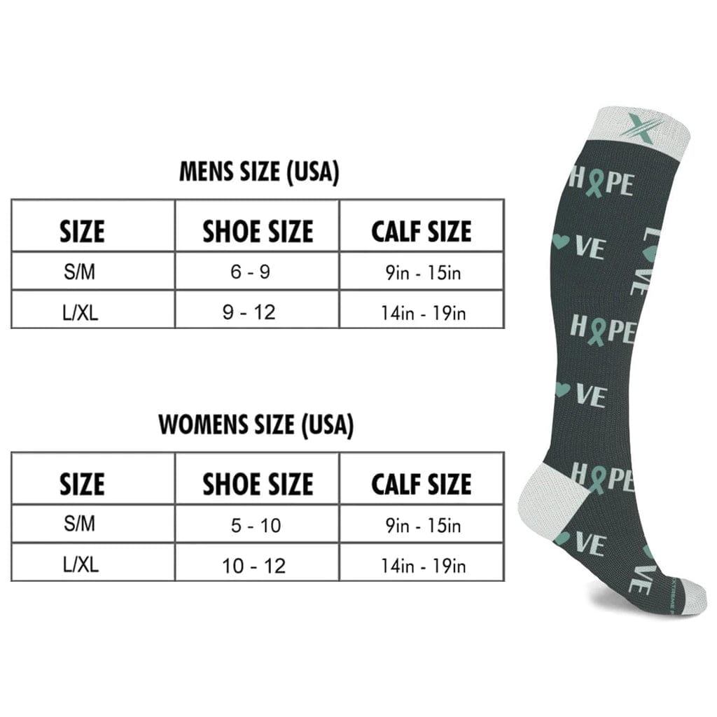 Extreme Fit - OVARIAN CANCER AWARENESS - LOVE & HOPE COMPRESSION SOCKS (3-PAIRS) - KNEE-LENGTH